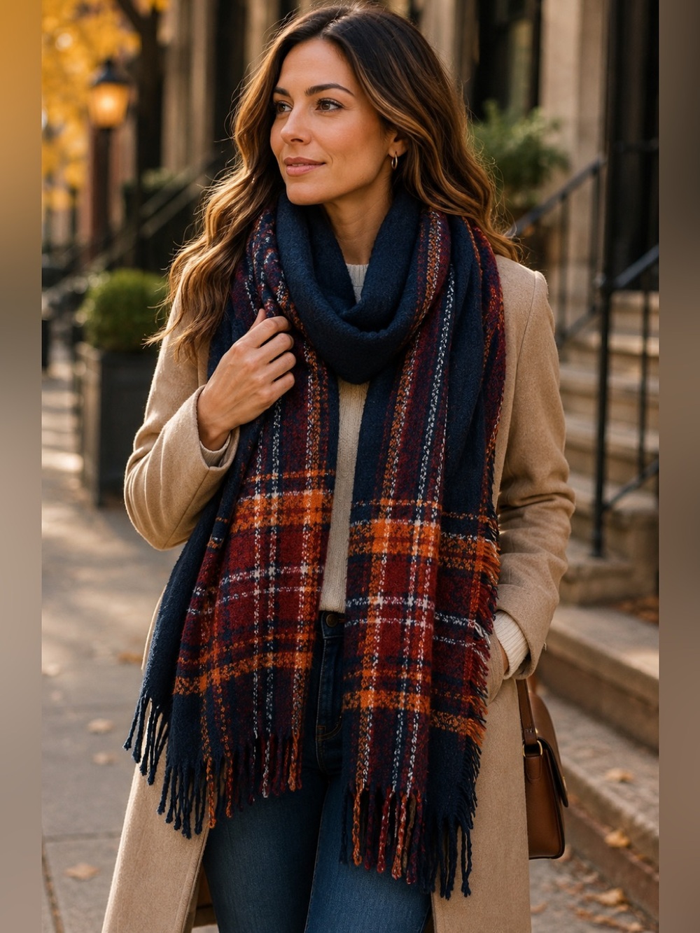 RW&CO navy blue orange red blanket scarf NWT
